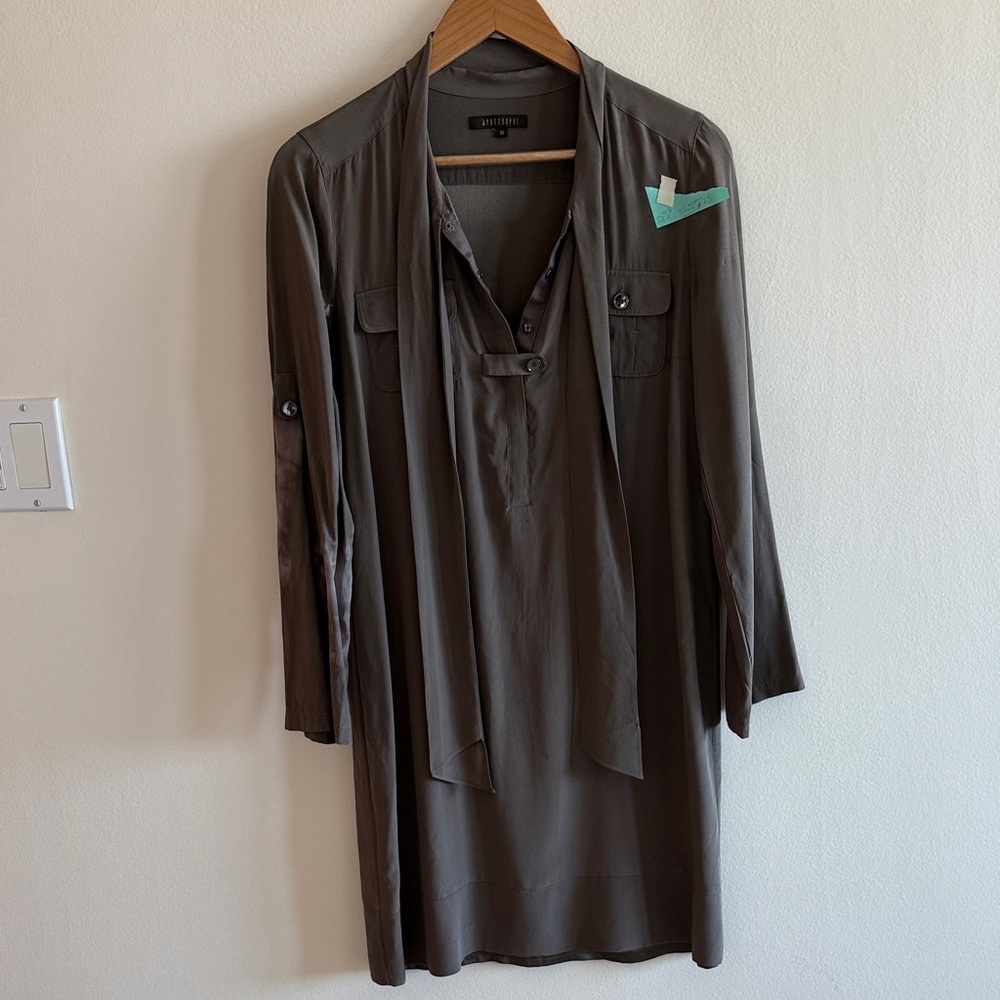 100% Silk Apostrophe Brown Long Sleeve Dress